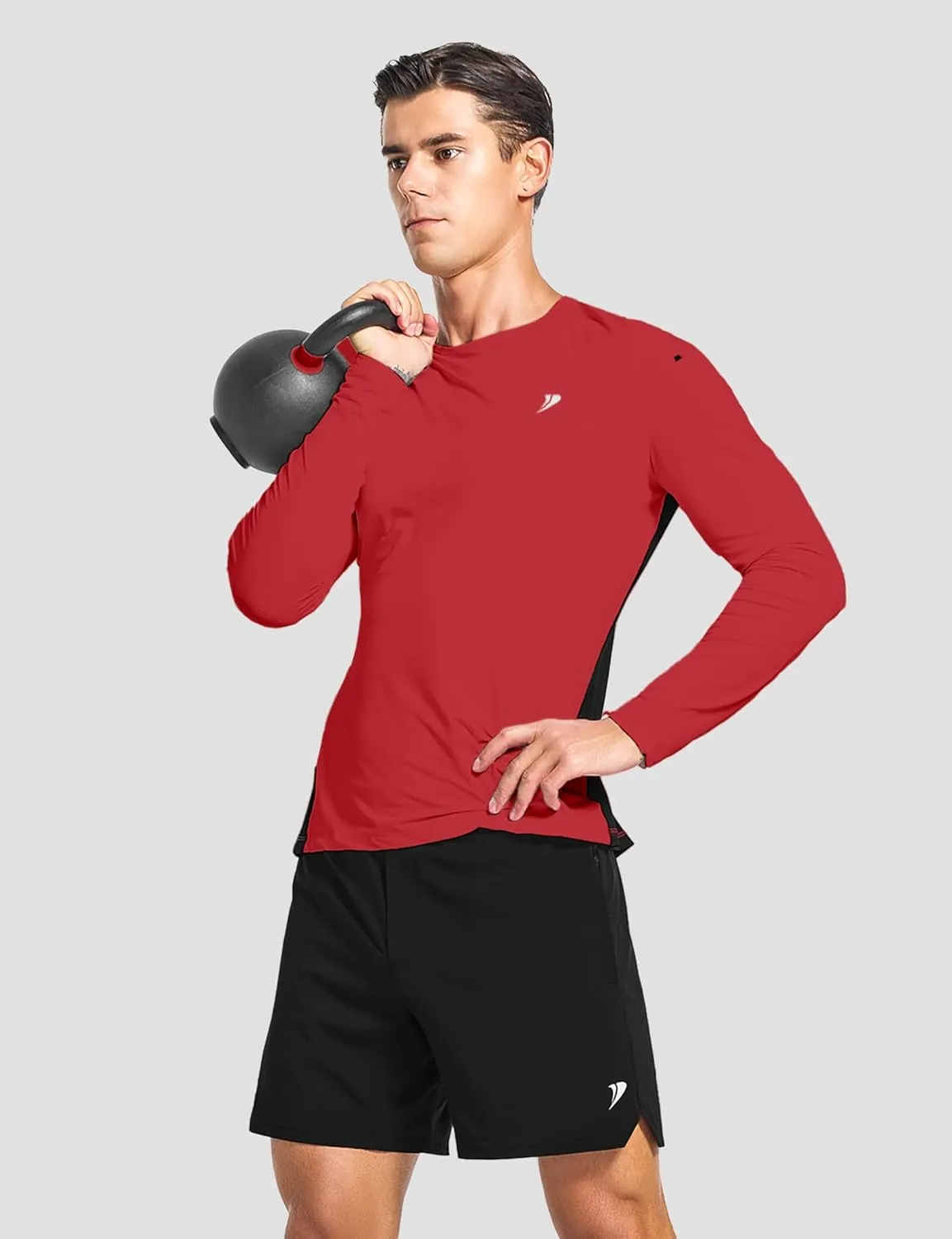 DEMOZU Men's Long Sleeve Workout Athletic Shirts Quick Dry Running Hiking Rash Guard Swim Shirts Slim Fit