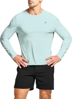 DEMOZU Men's Long Sleeve Workout Athletic Shirts Quick Dry Running Hiking Rash Guard Swim Shirts Slim Fit