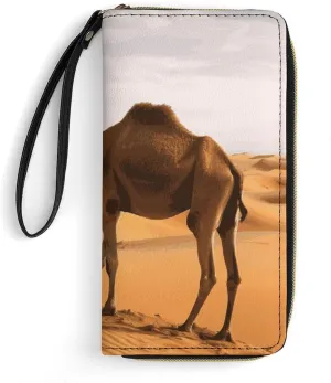 Desert Sand Camel Leather Wallet Smooth Zip Around Clutch Wristlet Travel Long Soft Purse for Women
