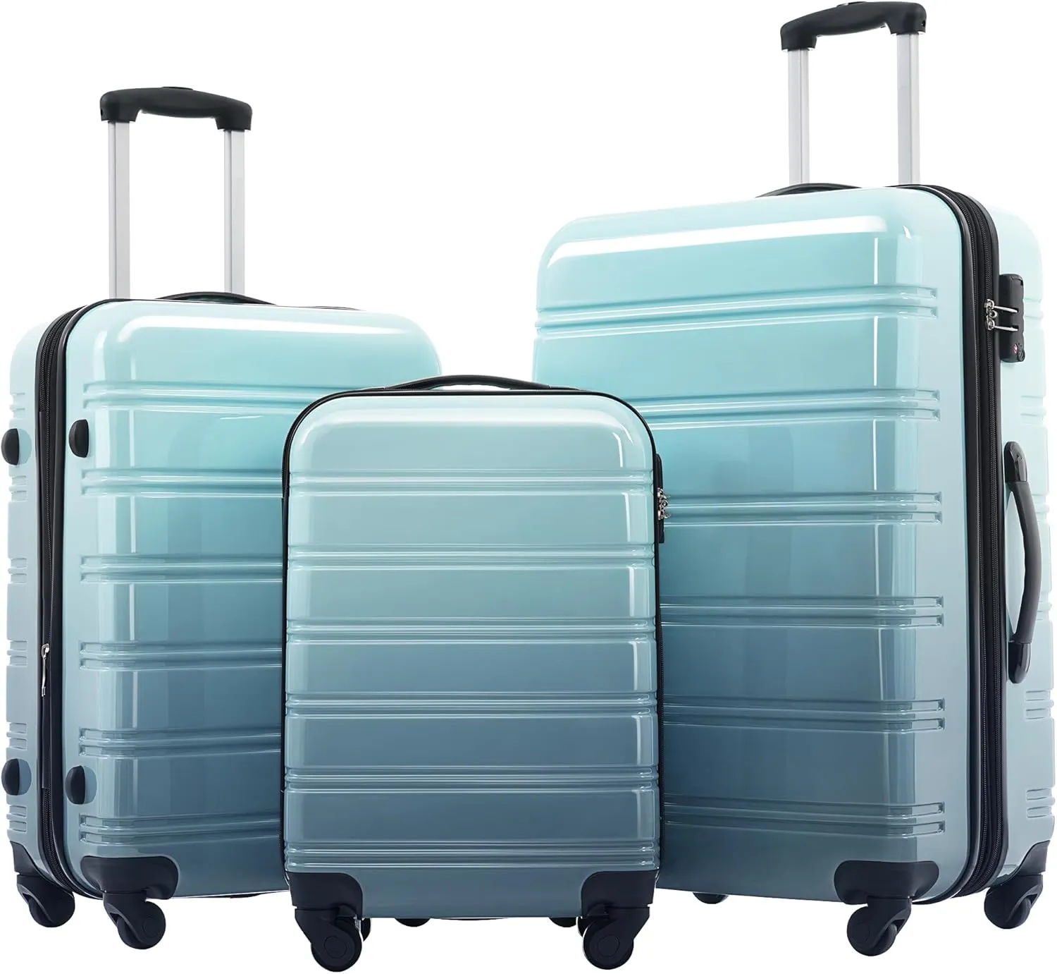 Durable Gradient Color Hardshell Luggage Set, Expandable 3-Piece Suitcases with Smooth Spinner Wheels, Lightweight Design, Blue