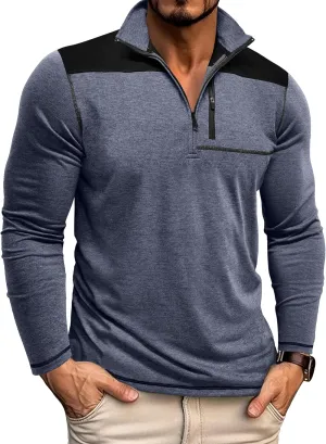 EDITCOZY Mens Quarter Zip Pullover Polo Shirts with Pocket Casual Long Sleeve Collared Golf Shirts