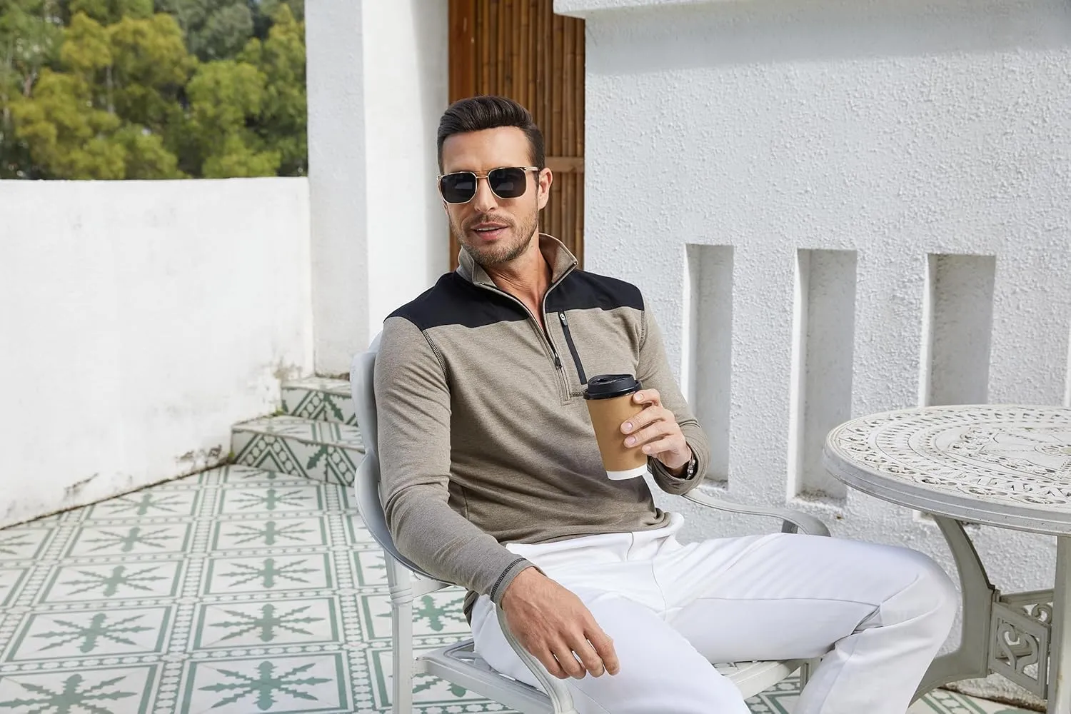 EDITCOZY Mens Quarter Zip Pullover Polo Shirts with Pocket Casual Long Sleeve Collared Golf Shirts
