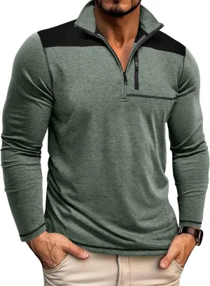 EDITCOZY Mens Quarter Zip Pullover Polo Shirts with Pocket Casual Long Sleeve Collared Golf Shirts