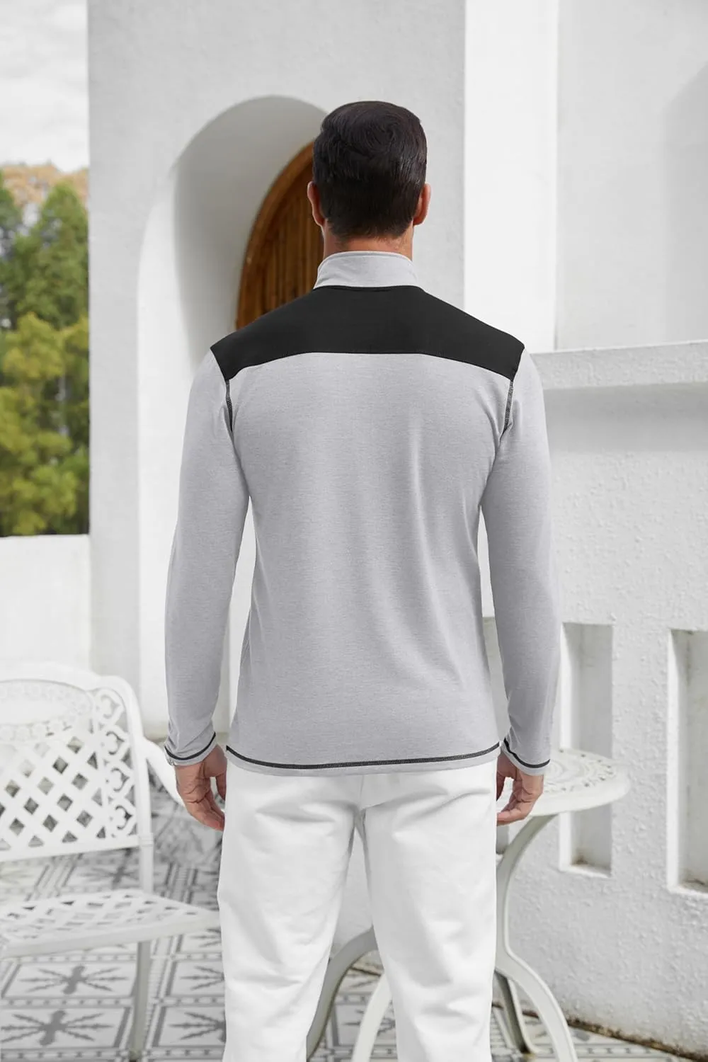 EDITCOZY Mens Quarter Zip Pullover Polo Shirts with Pocket Casual Long Sleeve Collared Golf Shirts
