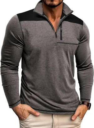 EDITCOZY Mens Quarter Zip Pullover Polo Shirts with Pocket Casual Long Sleeve Collared Golf Shirts