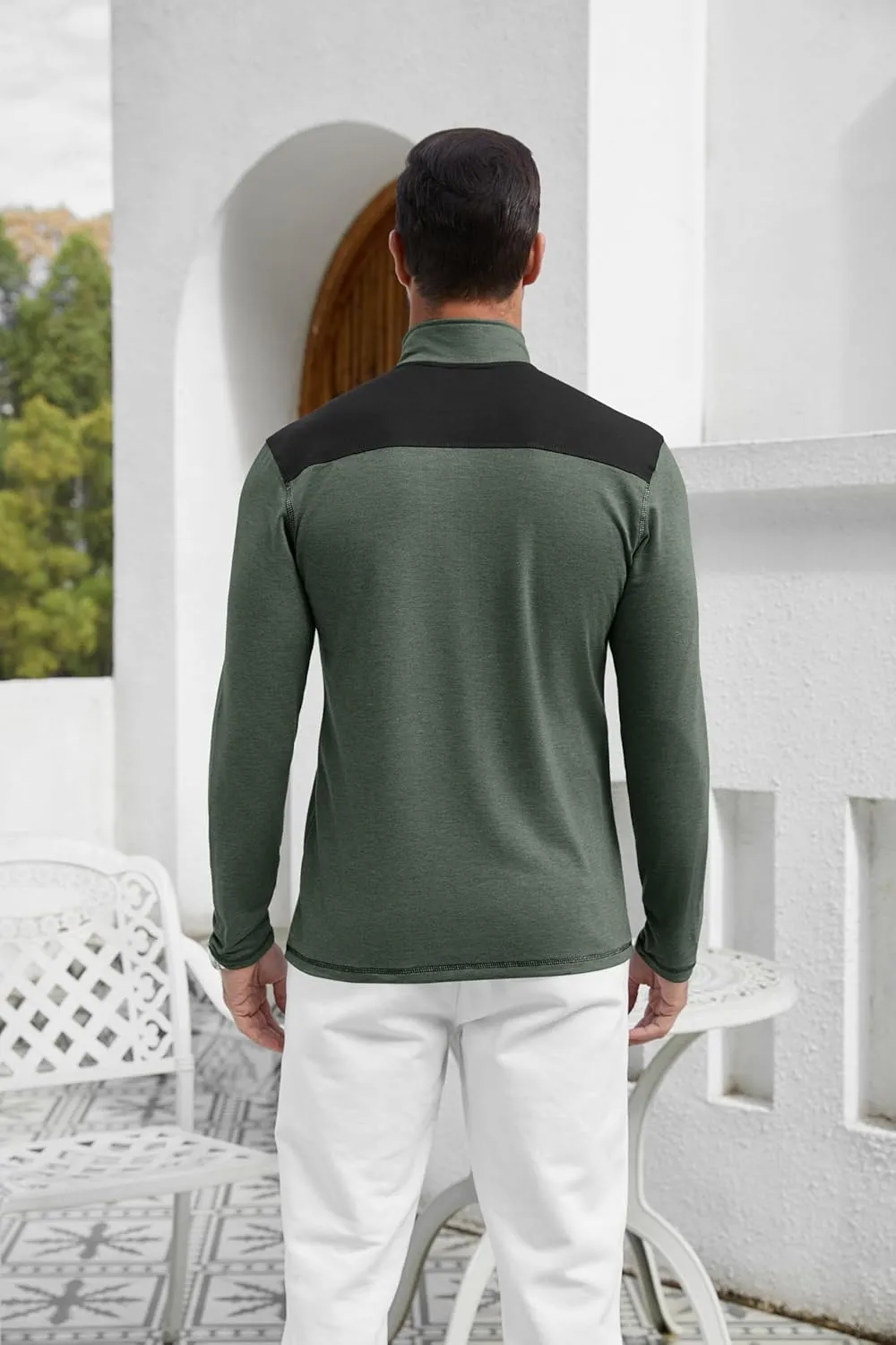 EDITCOZY Mens Quarter Zip Pullover Polo Shirts with Pocket Casual Long Sleeve Collared Golf Shirts