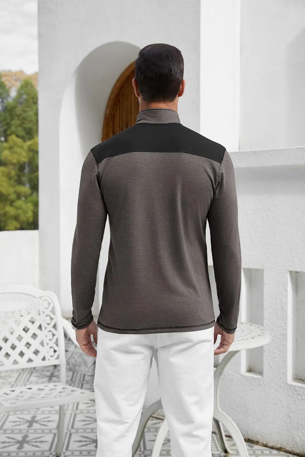 EDITCOZY Mens Quarter Zip Pullover Polo Shirts with Pocket Casual Long Sleeve Collared Golf Shirts