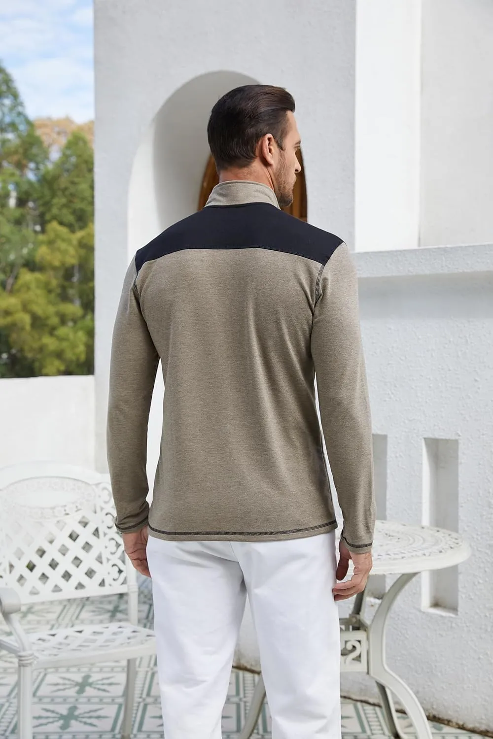 EDITCOZY Mens Quarter Zip Pullover Polo Shirts with Pocket Casual Long Sleeve Collared Golf Shirts