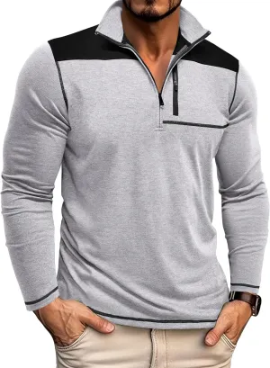 EDITCOZY Mens Quarter Zip Pullover Polo Shirts with Pocket Casual Long Sleeve Collared Golf Shirts