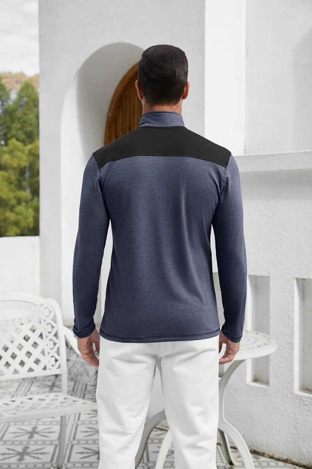 EDITCOZY Mens Quarter Zip Pullover Polo Shirts with Pocket Casual Long Sleeve Collared Golf Shirts