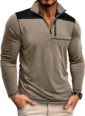 EDITCOZY Mens Quarter Zip Pullover Polo Shirts with Pocket Casual Long Sleeve Collared Golf Shirts