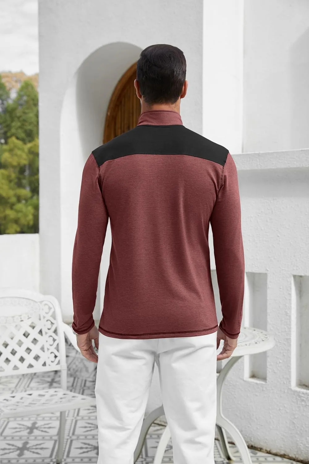 EDITCOZY Mens Quarter Zip Pullover Polo Shirts with Pocket Casual Long Sleeve Collared Golf Shirts