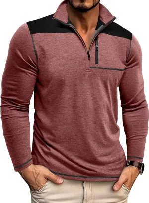 EDITCOZY Mens Quarter Zip Pullover Polo Shirts with Pocket Casual Long Sleeve Collared Golf Shirts