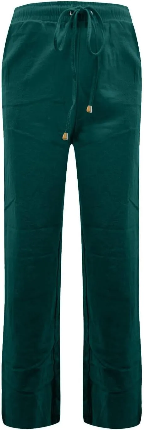 Elastic Waist Pants for Women 2024 Casual High Waist Pants Drawstring Comfort Slim Fit Pants with Side Pockets