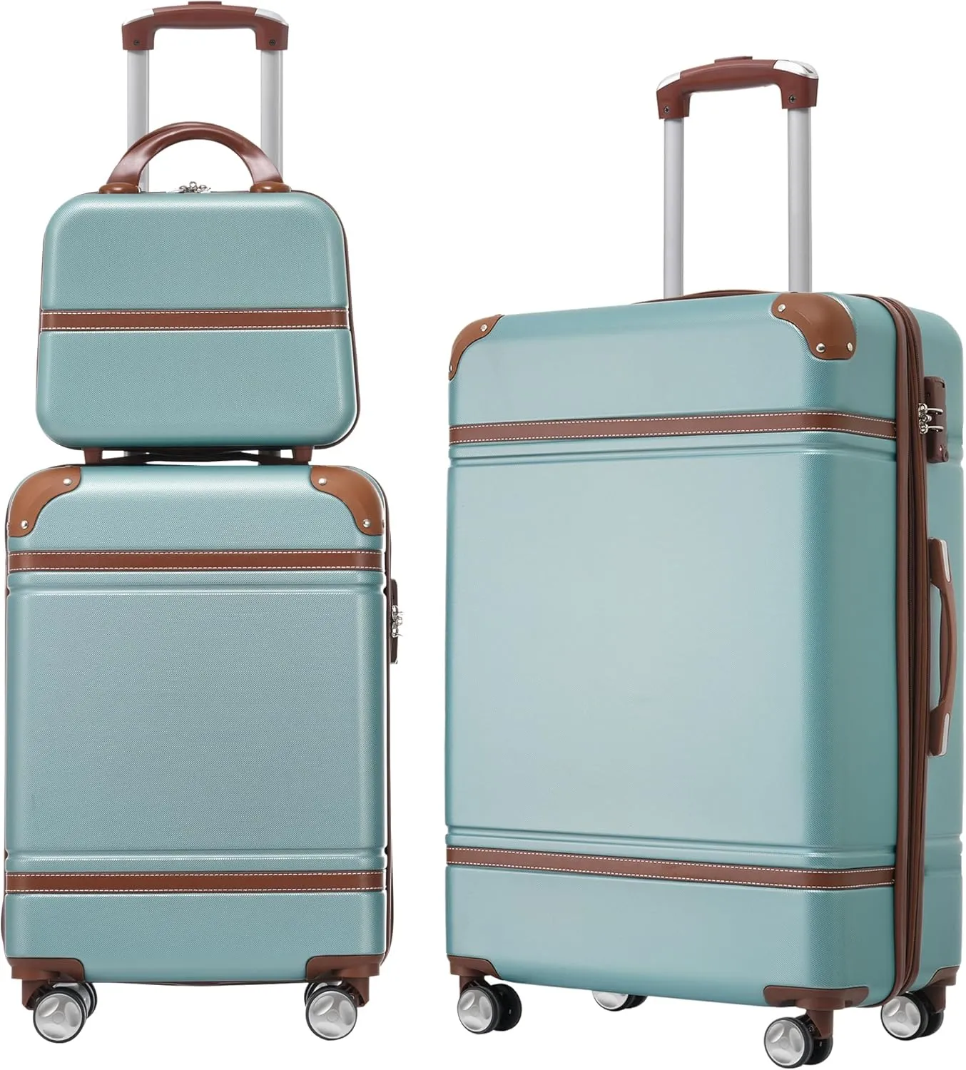 Expandable 3-Piece Hardshell Luggage Set with Cosmetic Case, Lightweight ABS, Smooth 360 Spinner Wheels, Green