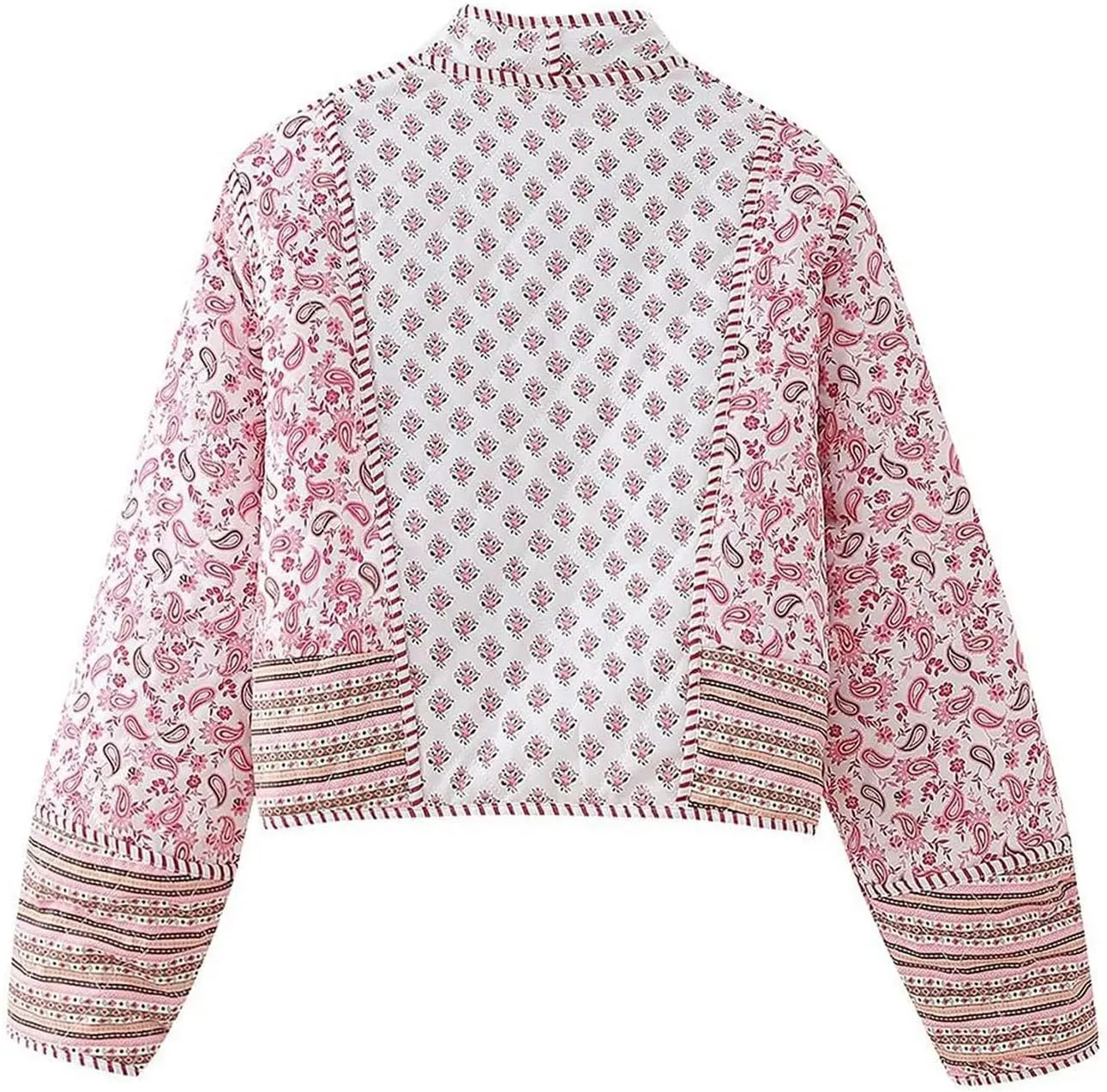 Flygo Women Cropped Puffer Jacket Cardigan Floral Printed Quilted Coats Lightweight Open Front Crop Padded Down Jackets