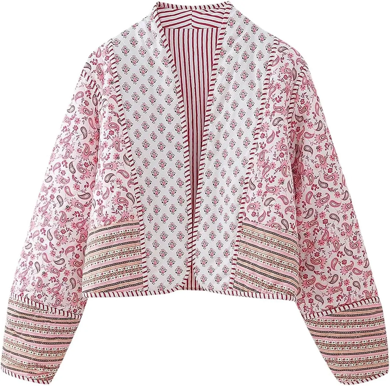 Flygo Women Cropped Puffer Jacket Cardigan Floral Printed Quilted Coats Lightweight Open Front Crop Padded Down Jackets