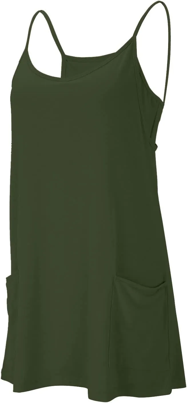 FZVYD Womens Summer Dresses Sleeveless Mini Dress U Neck Spaghetti Strap Sundress Athletic Basic Short Dress with Pockets
