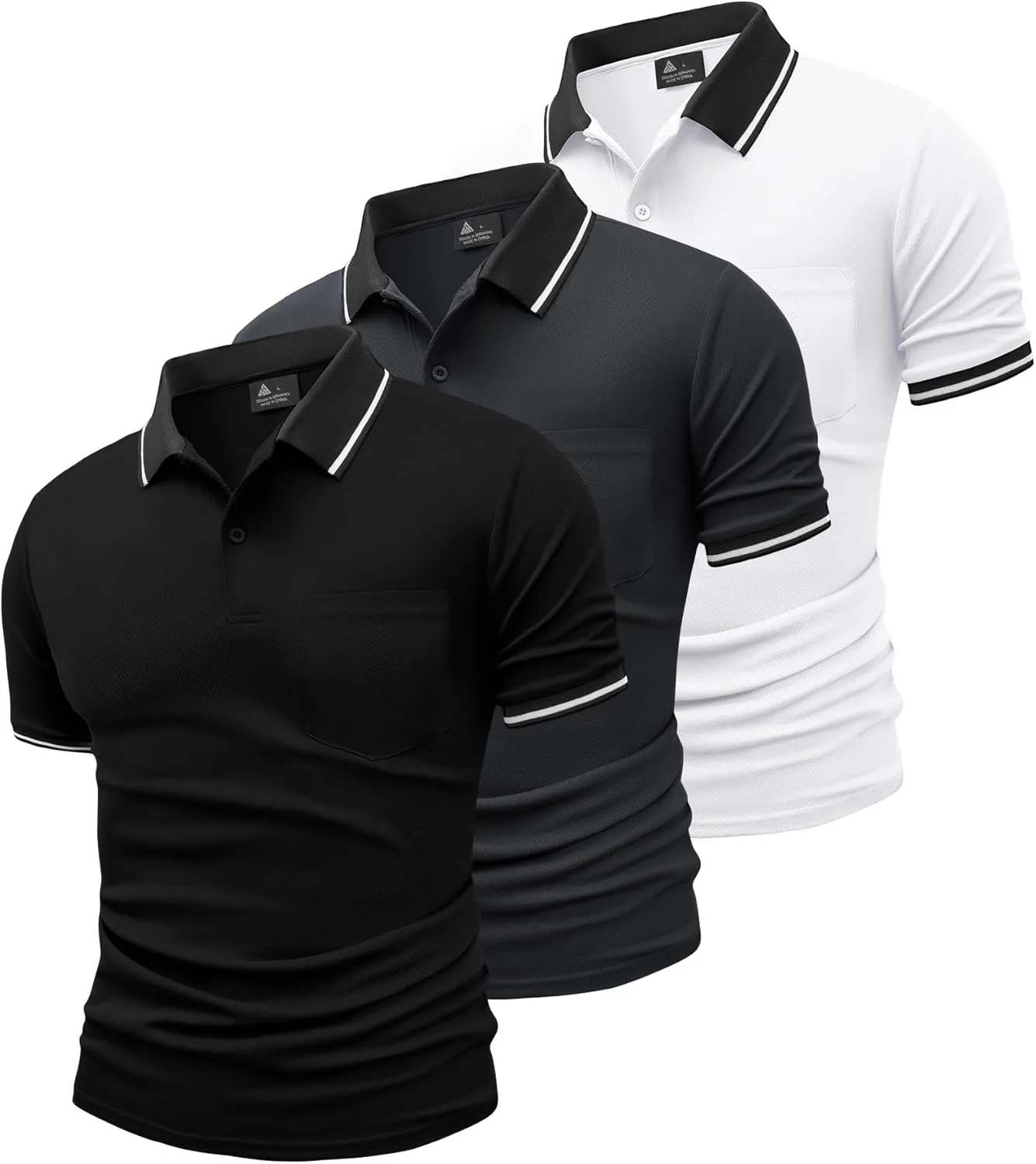 GEEK LIGHTING 3 Pack Mens Polo Shirts Short Sleeve Athletic Polo for Men Casual Moisture Wicking T-Shirts with Pocket