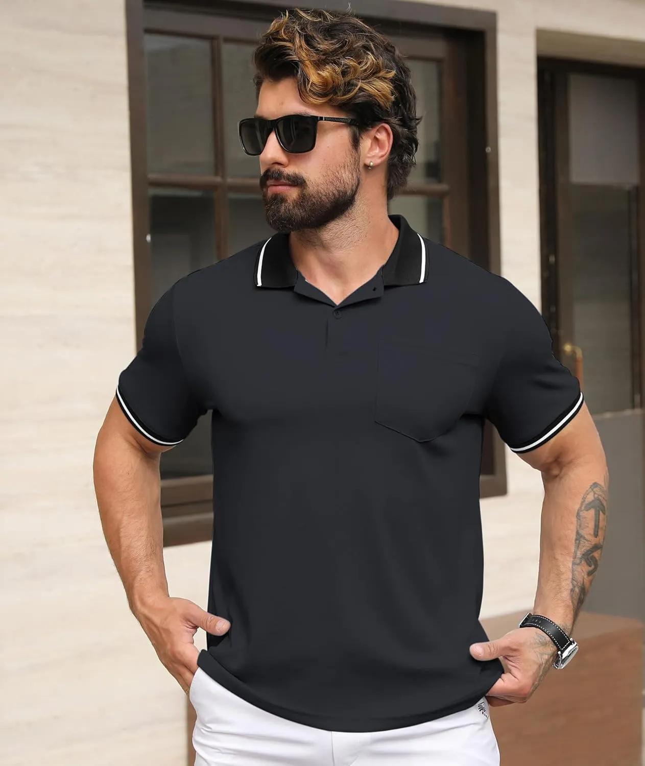 GEEK LIGHTING 3 Pack Mens Polo Shirts Short Sleeve Athletic Polo for Men Casual Moisture Wicking T-Shirts with Pocket