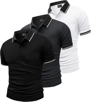 GEEK LIGHTING 3 Pack Mens Polo Shirts Short Sleeve Athletic Polo for Men Casual Moisture Wicking T-Shirts with Pocket