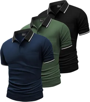 GEEK LIGHTING 3 Pack Mens Polo Shirts Short Sleeve Athletic Polo for Men Casual Moisture Wicking T-Shirts with Pocket