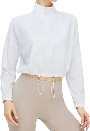 Gihuo Women's UPF 50  Sun Protection Jackets Athletic Long Sleeve Cropped Jacket Yoga Quick Dry Workout Shirt Tops