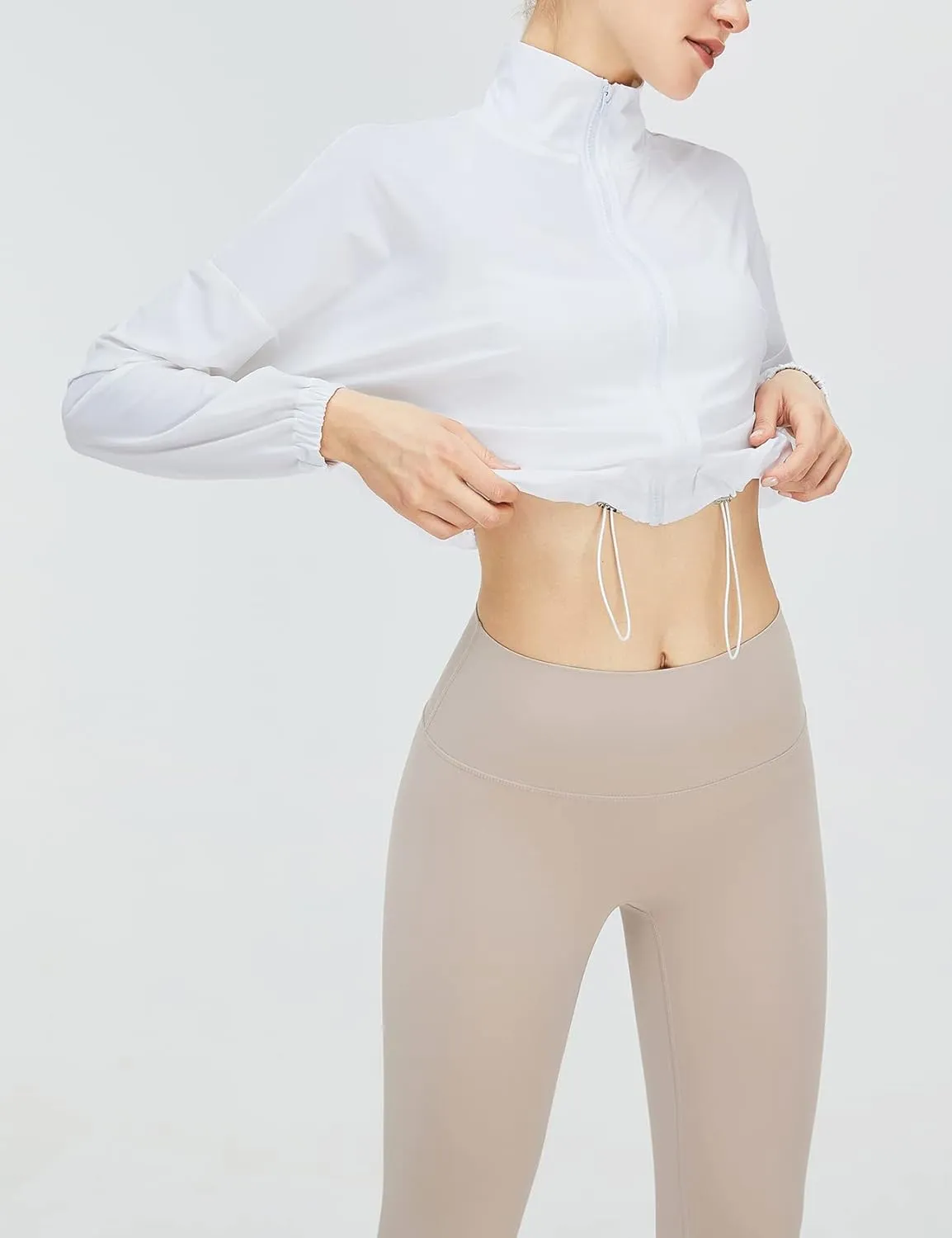 Gihuo Women's UPF 50  Sun Protection Jackets Athletic Long Sleeve Cropped Jacket Yoga Quick Dry Workout Shirt Tops