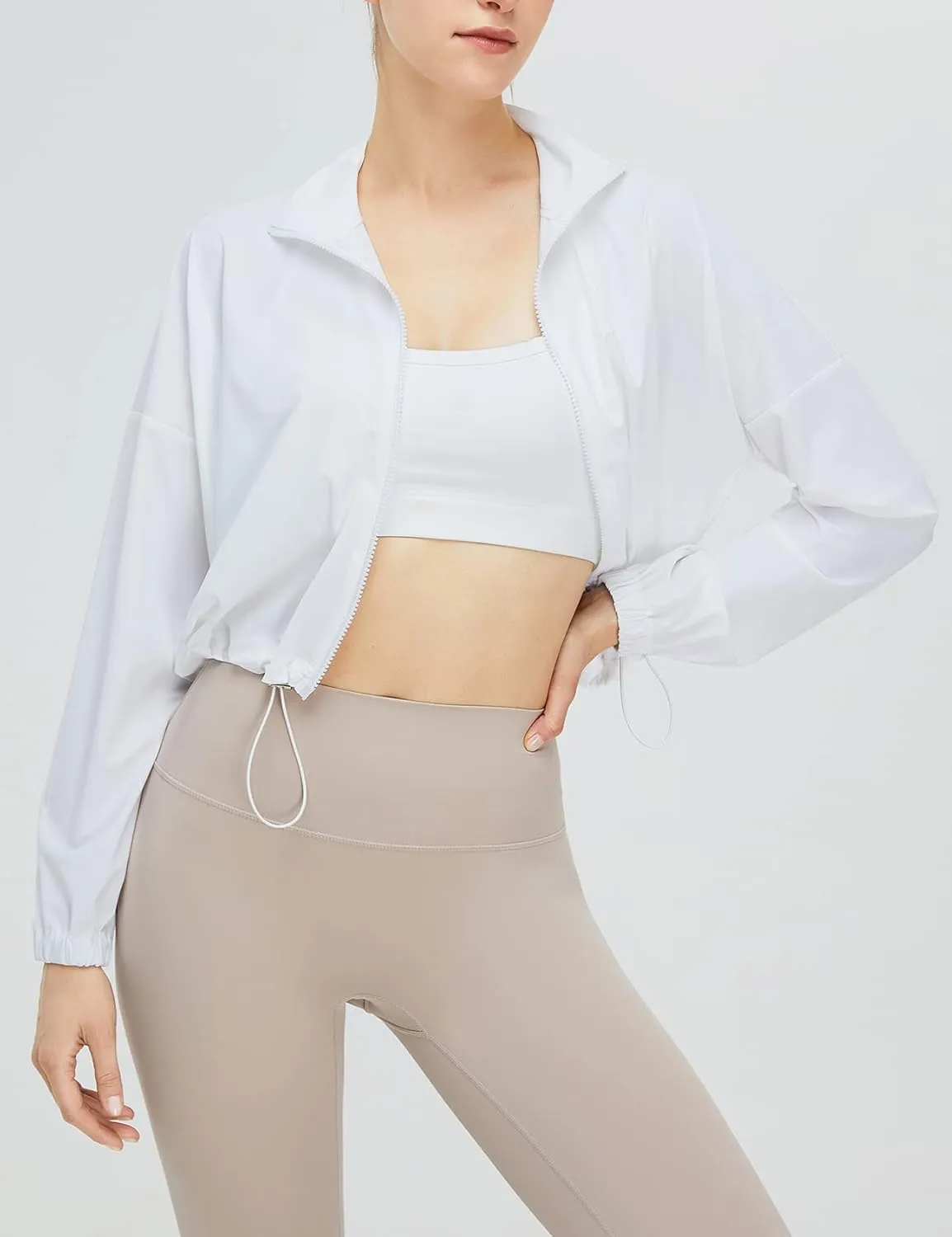 Gihuo Women's UPF 50  Sun Protection Jackets Athletic Long Sleeve Cropped Jacket Yoga Quick Dry Workout Shirt Tops