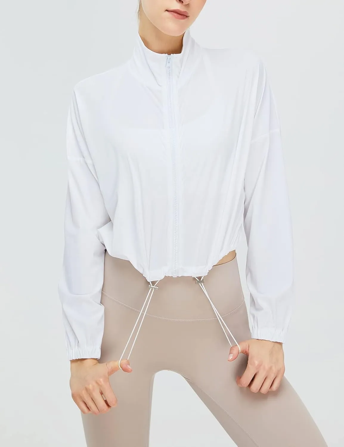 Gihuo Women's UPF 50  Sun Protection Jackets Athletic Long Sleeve Cropped Jacket Yoga Quick Dry Workout Shirt Tops