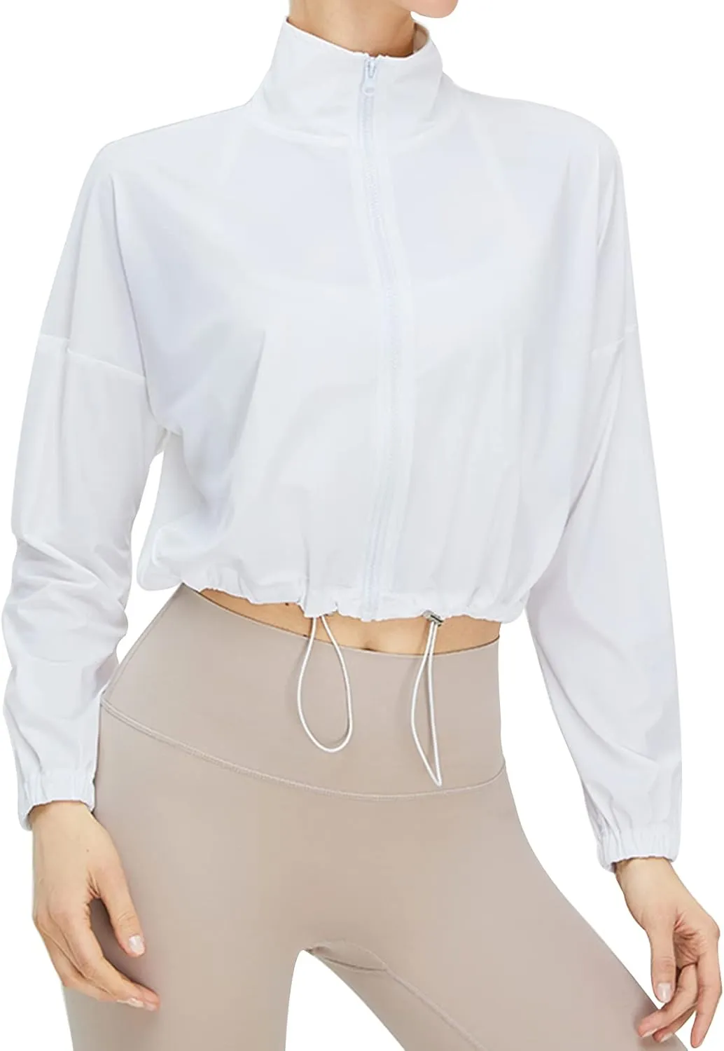 Gihuo Women's UPF 50  Sun Protection Jackets Athletic Long Sleeve Cropped Jacket Yoga Quick Dry Workout Shirt Tops