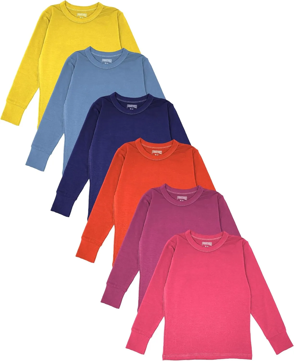 Girls/Boys/Toddler 6 Pack Athletic Performance Long Sleeve Undershirt Tops/Base Layer Cotton Stretch Shirts