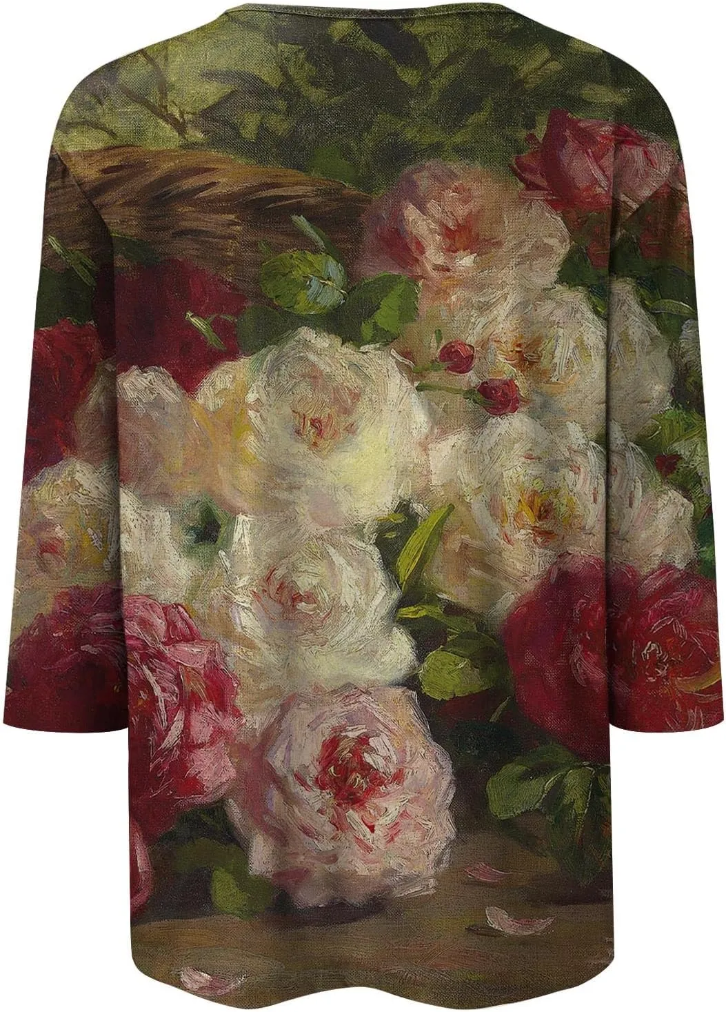 Going Out Tops for Women Floral Print Crewneck Blouses 3/4 Sleeve Baggy Tunic Tops Cute Loose Casual Pullover