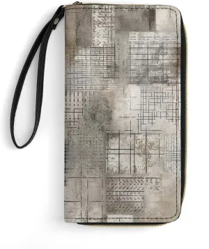 Gray And White Leather Wallet Smooth Zip Around Clutch Wristlet Travel Long Soft Purse for Women