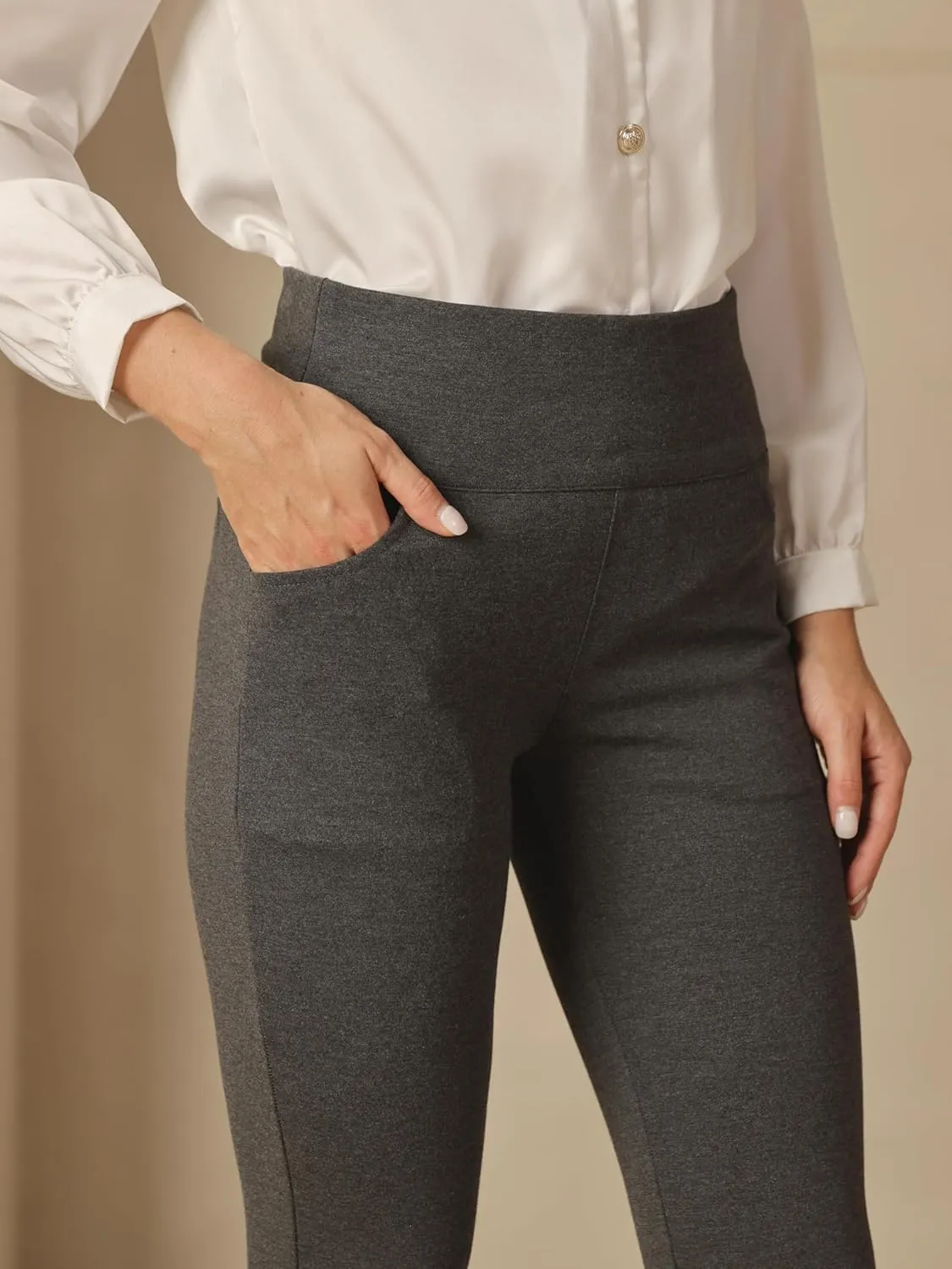 heipeiwa Women's Dress Pants Skinny High Waist Pull on Pants with Pockets Comfort Stretch Slim Fit Work Pants