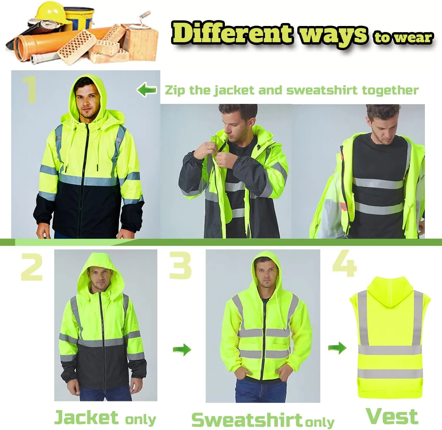 Hi-Vis Safety Jackets Custom Logo High Visibility Windbreaker Team Work Uniform