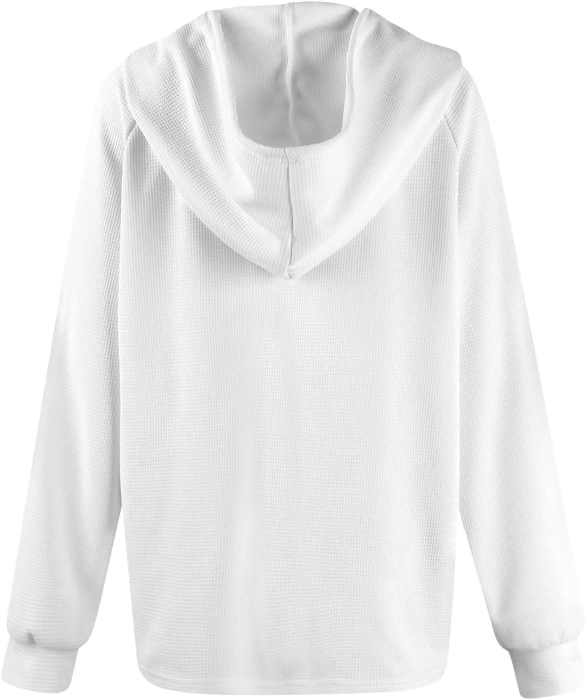 Hoodies for Women Waffle Knit Drawstring Button V Neck Long Sleeve Casual Pullover Sweatshirt Hooded Tops