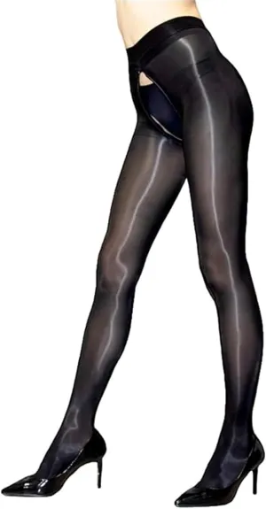 HTRUIYA Women's Shiny Pantyhose 8D Sheer Tights Oily Gloss Pantyhose Invisible Zip Adjustable Tights Smooth Stockings