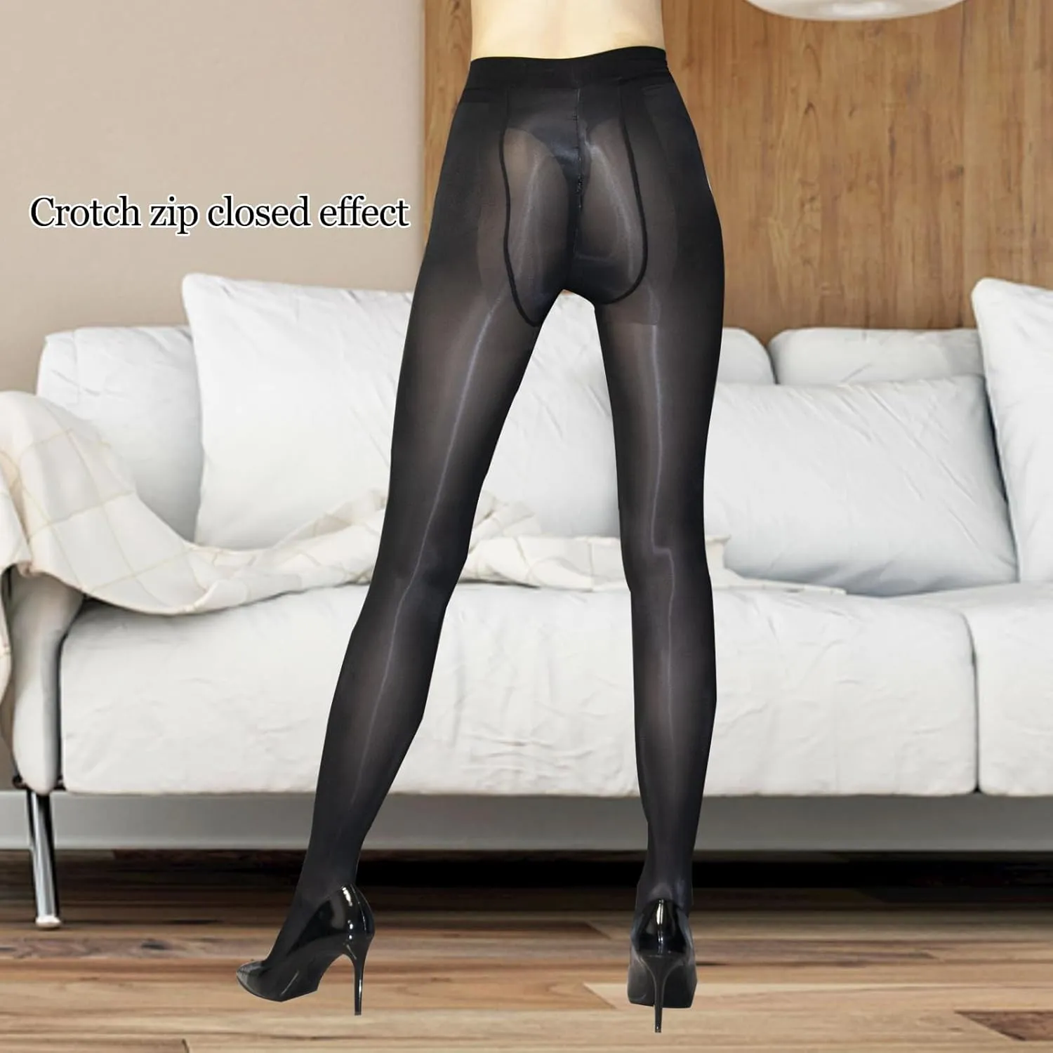 HTRUIYA Women's Shiny Pantyhose 8D Sheer Tights Oily Gloss Pantyhose Invisible Zip Adjustable Tights Smooth Stockings