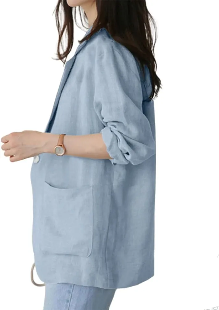 IDEALSANXUN Womens Linen Blazer Casual Long Sleeve Lightweight Spring Summer Jackets