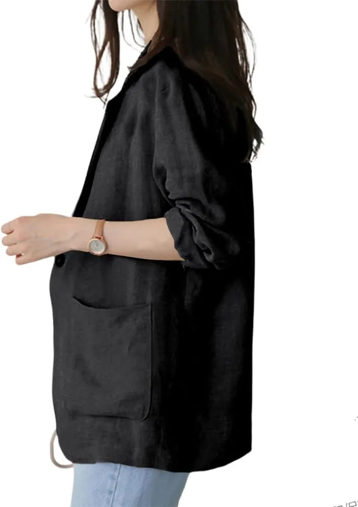 IDEALSANXUN Womens Linen Blazer Casual Long Sleeve Lightweight Spring Summer Jackets