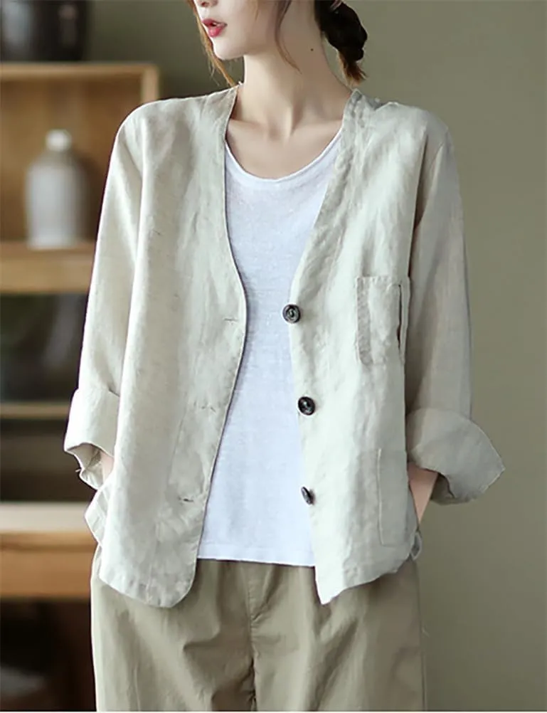 IDEALSANXUN Womens Oversized Cotton Linen Blazer Casual Long Sleeve Spring Jackets