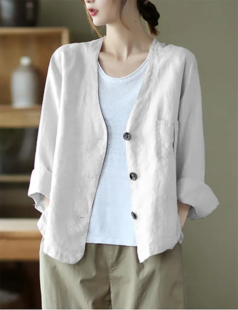 IDEALSANXUN Womens Oversized Cotton Linen Blazer Casual Long Sleeve Spring Jackets