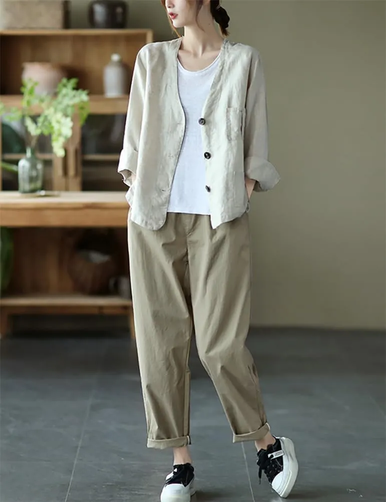 IDEALSANXUN Womens Oversized Cotton Linen Blazer Casual Long Sleeve Spring Jackets