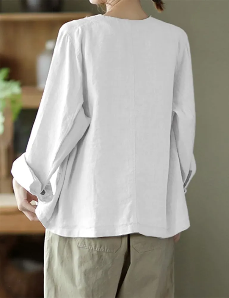 IDEALSANXUN Womens Oversized Cotton Linen Blazer Casual Long Sleeve Spring Jackets