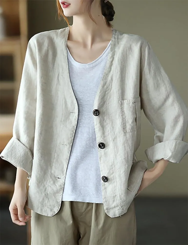 IDEALSANXUN Womens Oversized Cotton Linen Blazer Casual Long Sleeve Spring Jackets