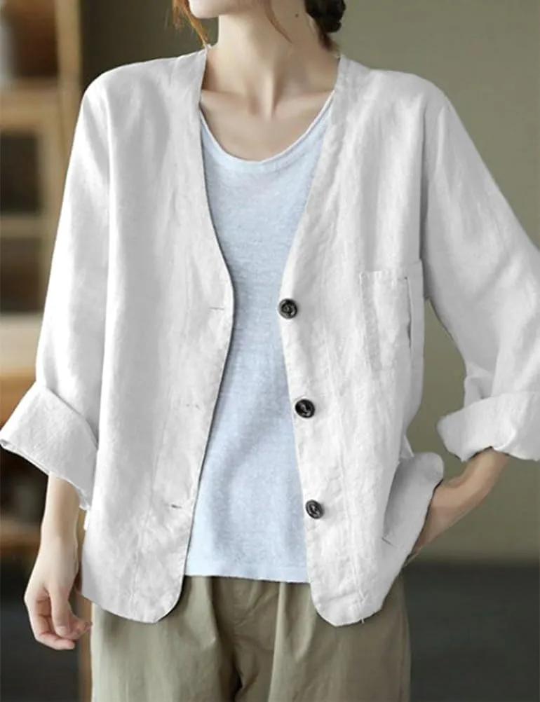 IDEALSANXUN Womens Oversized Cotton Linen Blazer Casual Long Sleeve Spring Jackets