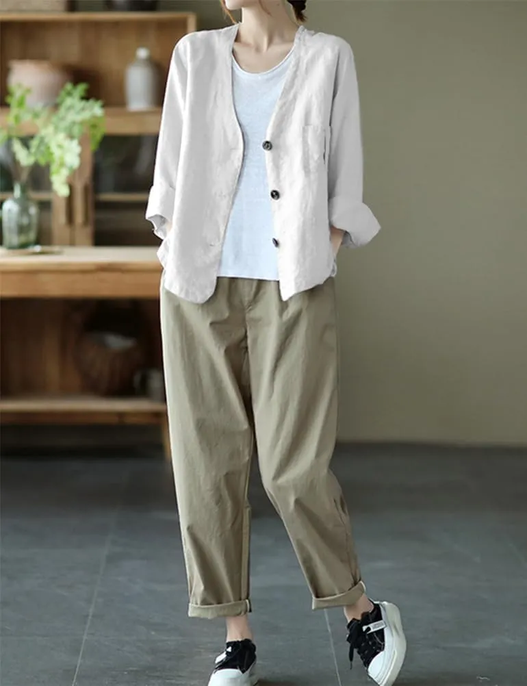 IDEALSANXUN Womens Oversized Cotton Linen Blazer Casual Long Sleeve Spring Jackets