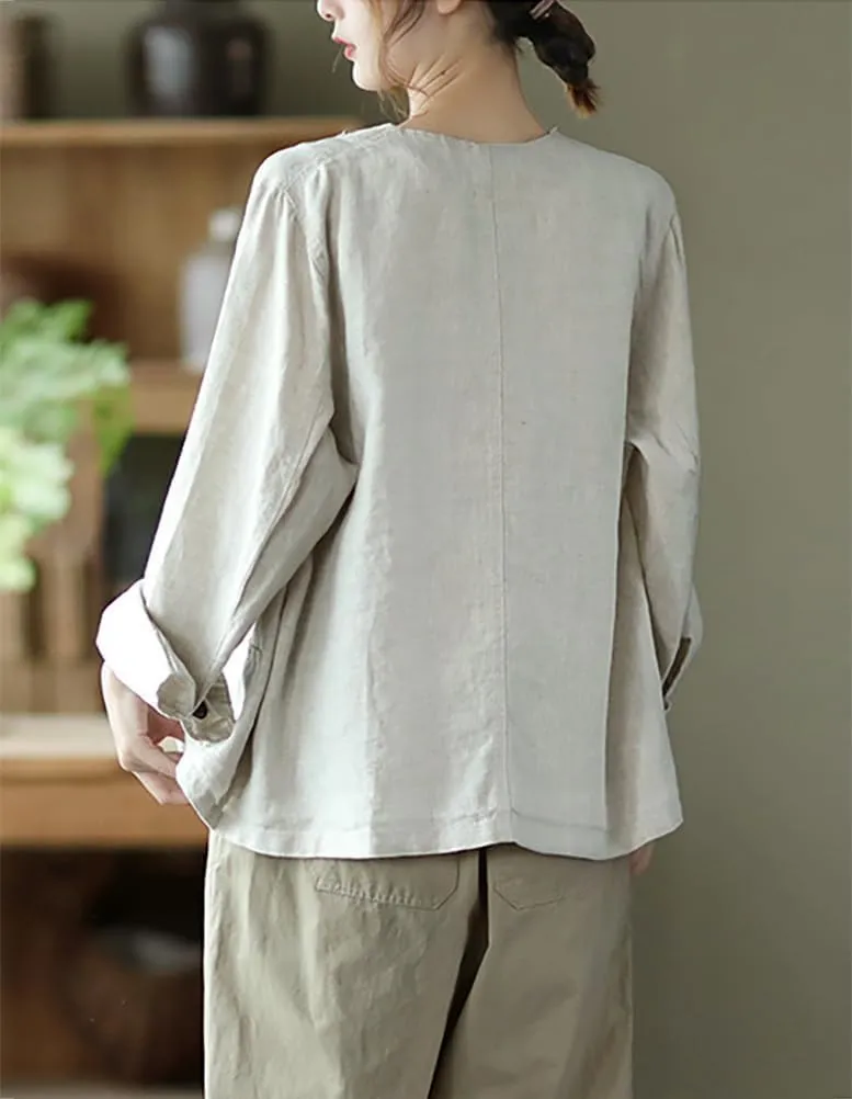 IDEALSANXUN Womens Oversized Cotton Linen Blazer Casual Long Sleeve Spring Jackets