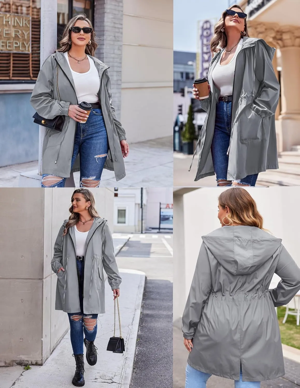IN'VOLAND Women's Rain Jacket Plus Size Long Raincoat Lightweight Hooded Windbreaker Waterproof Jackets with Pockets